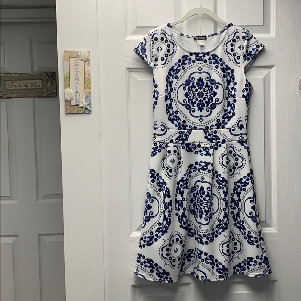 White and blue dress size medium